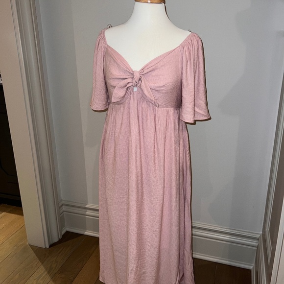 Light Pink Front Tie Maternity Midi Dress - Picture 1 of 2